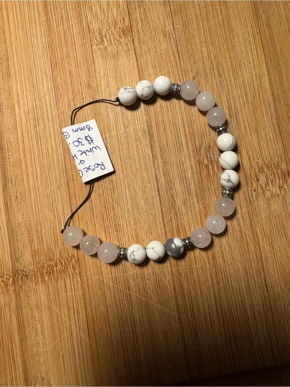 Rose Quartz & White Howlite Beaded Adjustable Bracelet